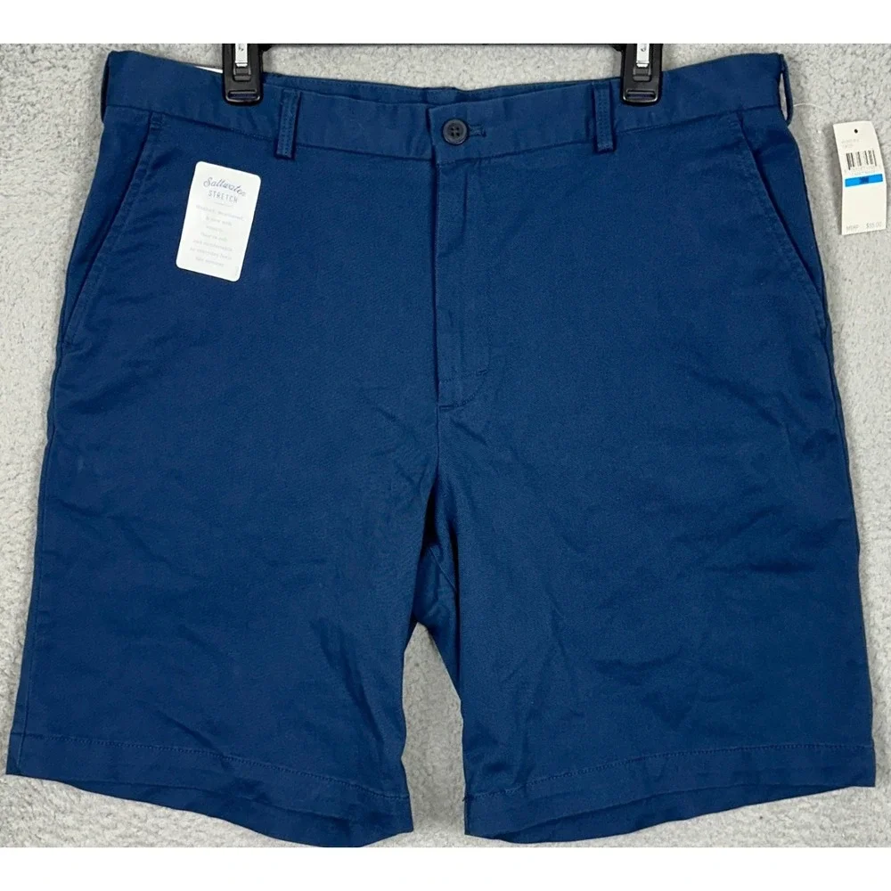 NEW Izod Saltwater Shorts Mens 36X9.5 Relaxed Classics Navy Blue Chino Stretch